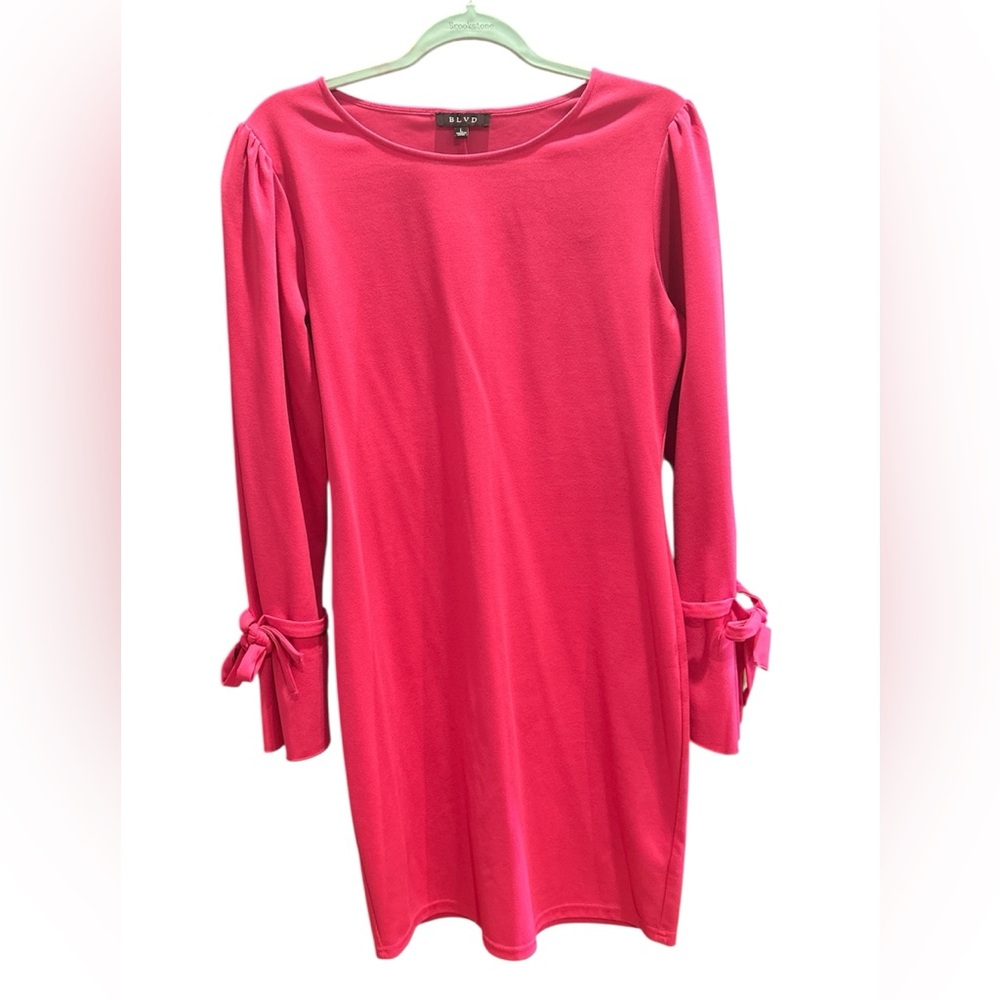 BLVD Fuchsia Dress with Bow Detail at the Cuff